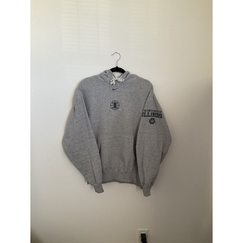Vintage Y2K Nike Team Illinois Fighting Illini Center Swoosh Hoodie Gray Mens L